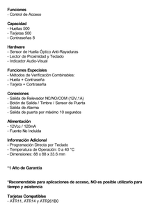 Lector de huella y proximidad con teclado autónomo, 500 huellas/500 tarjetas/8 passwords