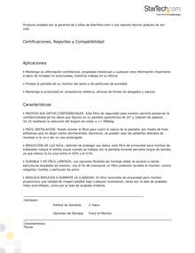 Filtro StarTech de Privacidad Para Monitor de 24  Pantalla de Privacidad Para Reducir Luz Azul Ancha 16:10 - Mate/Brillante Ángulo +/-30 Grados