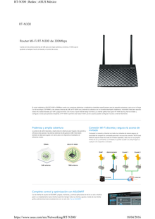 ROUTER ASUS INALAMBRICO RT-N300 B1 ROUTER 802.11N 4 X 10/100 LAN 2.4 GHZ 2 ANTENAS EXTERNAS CHIPSET MT7620N