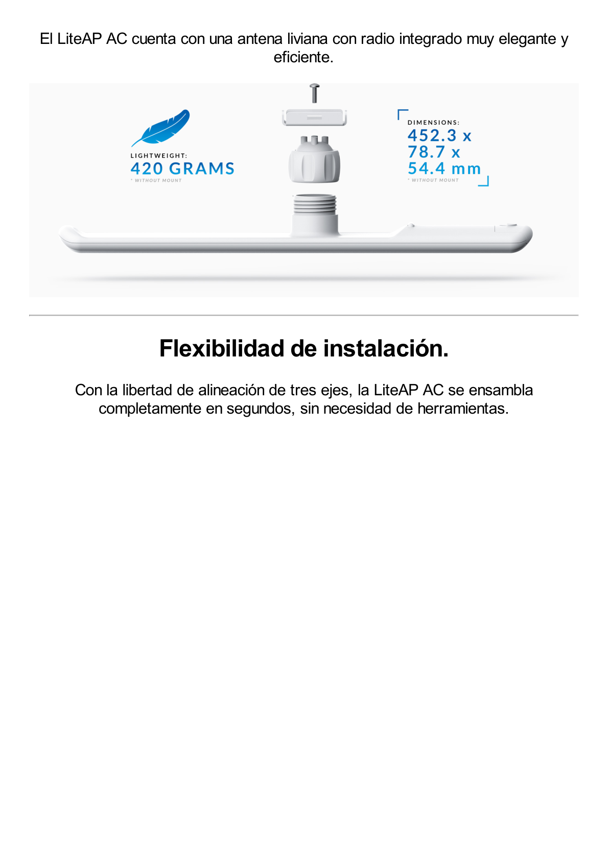 Estación Base 2x2 MIMO airMAX LiteAP AC hasta 450 Mbps, 5 GHz (5150 - 5875 MHz) con antena integrada de 16 dBi y cobertura de 120 grados