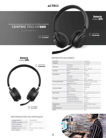 Audifonos diadema Acteck Centric Pro HN660 Negro On Ear  para Call Center Bluetooth microfono