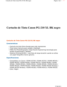 TINTA CANON PG-210 XL BK 2973B017AA NEGRO PIXMA 2702/MP2308/MP240/MP250/MP270 (400 PAG)