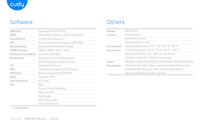 Router Wi-Fi Cudy WR300 N300 2.4GHz 2T2R (2×2 MIMO) 1x WAN y 3x LAN RJ45 Ethernet 10/100 modo AP/RE/WISP/Client 2x antenas ext.