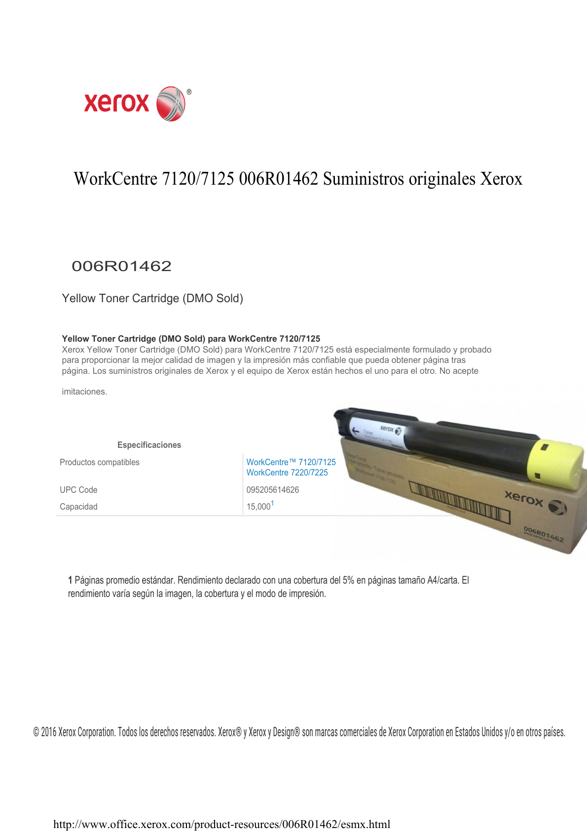 TONER XEROX 006R01462 AMARILLO WorkCentre7120/7125/7220/7225 (15 000 PAG)