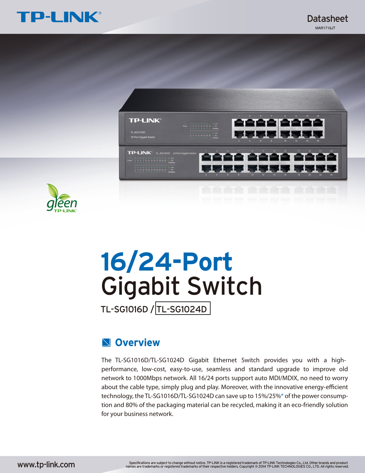 Switch TP-Link TL-SG1024D metálico escritorio/ montura rack 24 puertos gigabit 10/100/1000M no administrable