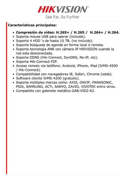 NVR 8 Megapixel (4K) / 32 canales IP / 16 Puertos PoE+ / Soporta Cámaras con AcuSense / 4 Bahías de Disco Duro / Switch PoE 300 mts / HDMI en 4K / Videoanaliticos