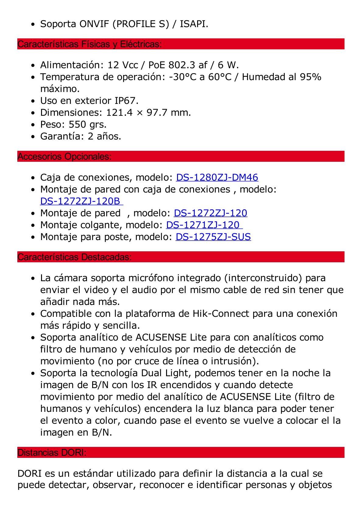 [Dual Light] Domo IP 2 Megapixel / Lente 2.8 mm / 30 mts IR + 20 mts Luz Blanca / Micrófono Integrado / Antivandálico IK08 / ACUSENSE Lite / Exterior IP67 / H.265 / PoE / ONVIF