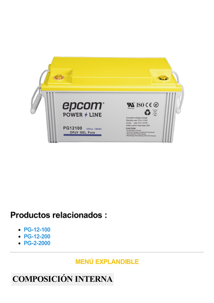 Batería de GEL PURO OPzV / 12 V @ 100 Ah / Ciclo profundo / Uso en Aplicaciones Fotovoltaicas y de Respaldo