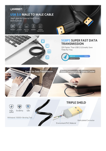 Cable USB-A 3.0 a  USB-A 3.0 / 1 Metro / Macho a Macho / Conector Niquelado / Núcleo de Cobre Estañado / Blindaje Múltiple / Velocidad 5Gbps / No Requiere Controlador / Compatible con USB2.0 Y USB 1.1