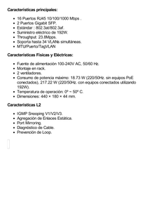 Switch JetStream de 16 puertos 10/100/1000Mbps y PoE af/at, 2 puertos SFP hasta 192W.