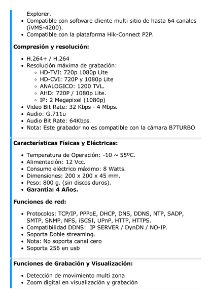 DVR 1080p Lite Pentahibrido / 4 Canales TURBOHD + 1 Canal IP / 1 Bahía de Disco Duro / H.264+ / 1 Canal de Audio / Salida Full HD