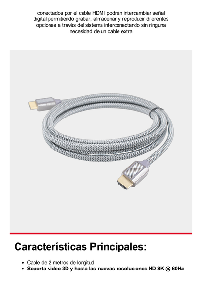 Cable HDMI de Alta Resolución en 8K / Versión 2.1 / 2 Metros de Longitud (6.56 ft) / Recomendado para Audio eARC / Dolby Atmos