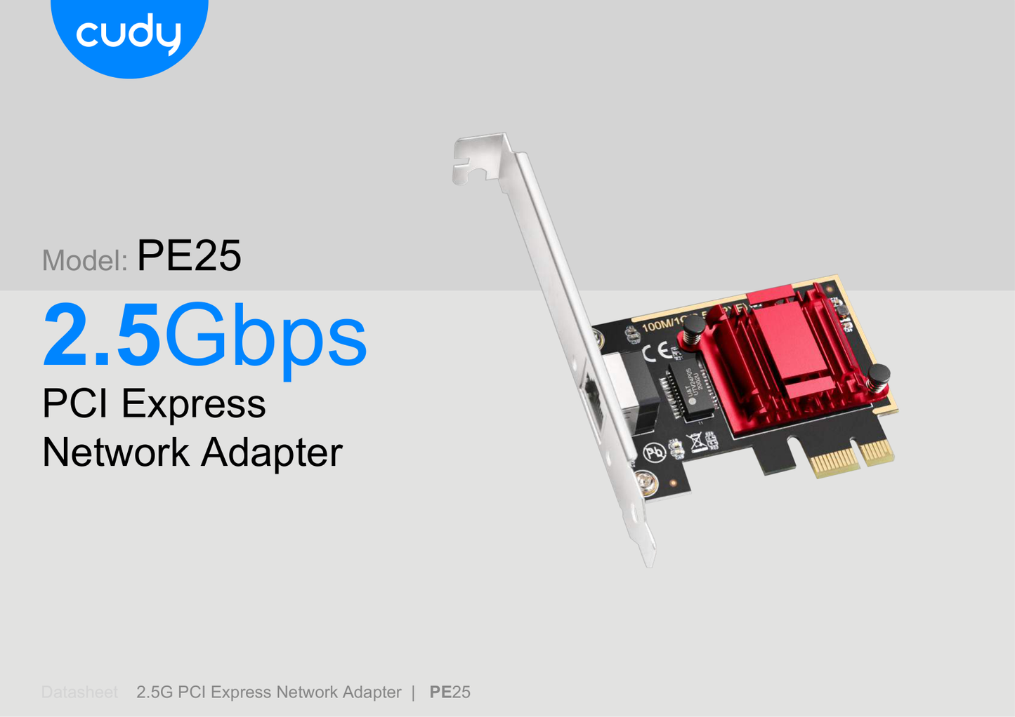 Adaptador Cudy PE25 PCI Express 1 puerto RJ45 hasta 2.5Gbps chipset RTL8125 soporte Wake-On-LAN