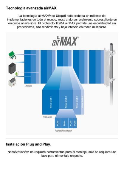 NanoStation airMAX locoM5 CPE,  hasta 150 Mbps, frecuencia 5 GHz (5170-5875 MHz) con antena integrada de 13 dBi