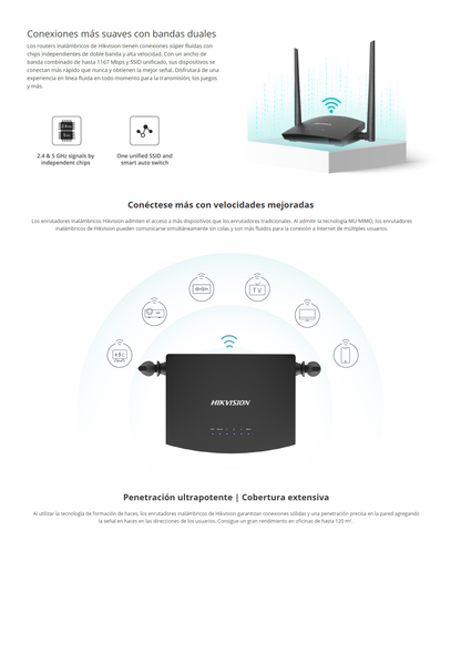 Router Inalámbrico WISP / Hasta 1200 Mbps / Doble Banda AC (2.4 GHz y 5 GHz) / 4 Puertos 10/100 Mbps /  4 Antenas Omnidireccional de 5 dBi / Interior