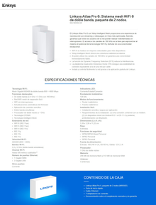 Sistema Atlas Pro 6 Linksys MX5502 (2-piezas) Mesh Wi-Fi 6 AX5400 (5GHz compatible 160MHz) OFDMA 1x WAN y 3x LAN RJ45 gigabit x pieza