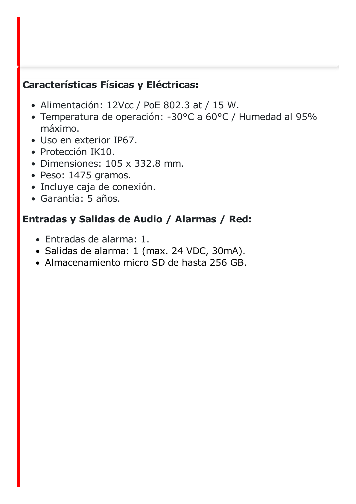 Bala IP para Manufactura de 4 Megapixel / Lente Mot. 2.8 a 12 mm / 60 FPS (IPS) a 1080p (2 Megapixel) / WDR 120 dB / PoE / Videoanalíticos Integrados / Micro SD