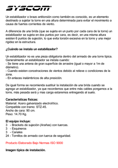 Estabilizador de Torre para Tramos STZ-45 Galvanizado por Electrólisis.