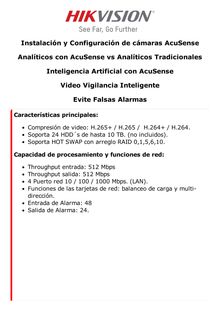 NVR 12 Megapixel (4K) / 128 Canales IP / 24 Bahías de Disco Duro / 4 Tarjetas de Red / Soporta RAID / Reconocimiento Facial / Bases de Datos / Filtro de Falsas Alarmas / Detección de Cuerpo Humano y Vehículos