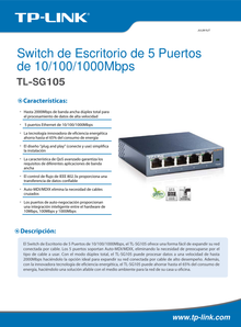 Switch TP-Link TL-SG105 metálico de escritorio 5 puertos gigabit 10/100/1000M no administrable