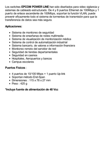 Switch PoE / 100 Metros PoE / 4 puertos 802.3af /at ( 60 W ) 10/100 Mbps + 1 puerto uplink