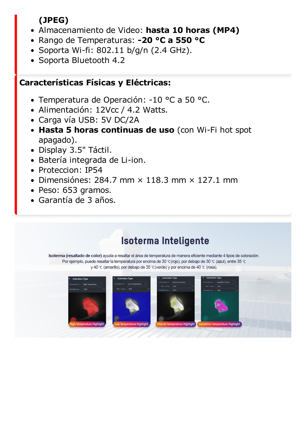 M11 - Cámara Termográfica Portátil Dual / Lente Térmico 6.2 mm (160 x 120) / Lente Óptico (8 Megapixel) / Pantalla Táctil 3.5" / WiFi / IP54 / Ranura MicroSD hasta 128Gb / Hasta 5 Horas de Funcionamiento Cont