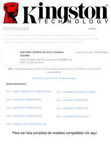 SODIMM KINGSTON 8GB DDR4 3200MHZ SINGLE RANK KCP432SS8/8