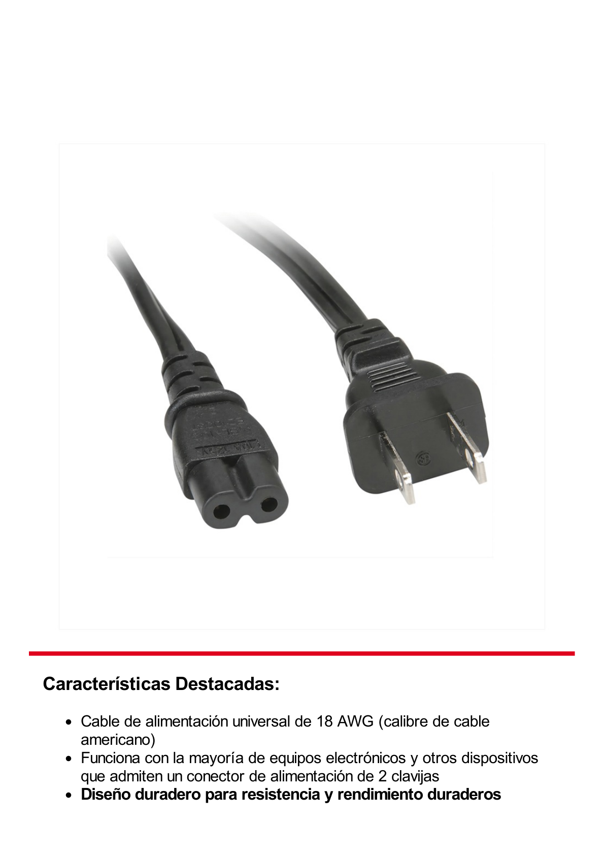 Cable de Alimentación Eléctrica para 120-240 Vca / 1. 8 metros / 2 lineas