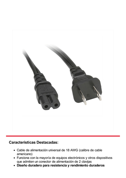 Cable de Alimentación Eléctrica para 120-240 Vca / 1. 8 metros / 2 lineas