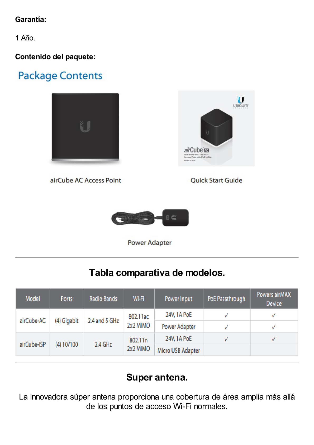 Access Point/Router Wi-Fi airCube AC, MIMO 2x2, doble banda 2.4 GHz (hasta 300 Mbps), 5 GHz (hasta 800 Mbps)