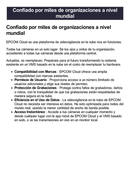 Suscripción Anual Epcom Cloud / Grabación en la nube para 1 canal de video a 2MP con 14 días de retención / Grabación por detección de movimiento