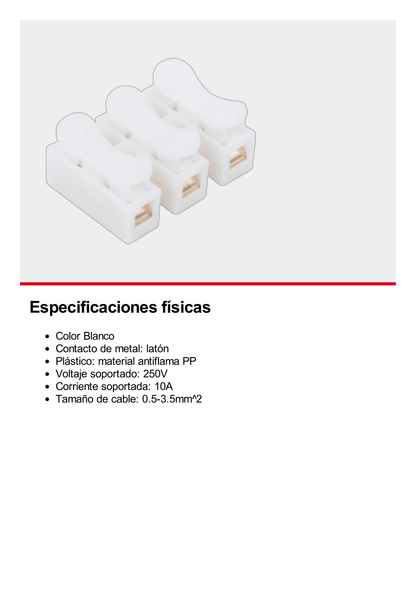 Conector tipo PUSH de 3 Contactos / Para una Conexión Rápida / Puentes de Cables