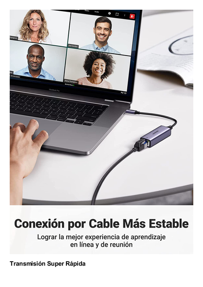 Adaptador de Red USB-C 3.1 (5 Gbps) a RJ45 | Thunderbolt 3 | Admite 10/100/1000 Mbps y 2.5G |  Chip Inteligente | Amplia Compatibilidad | Caja de Aluminio | Longitud del cable 10 cm.