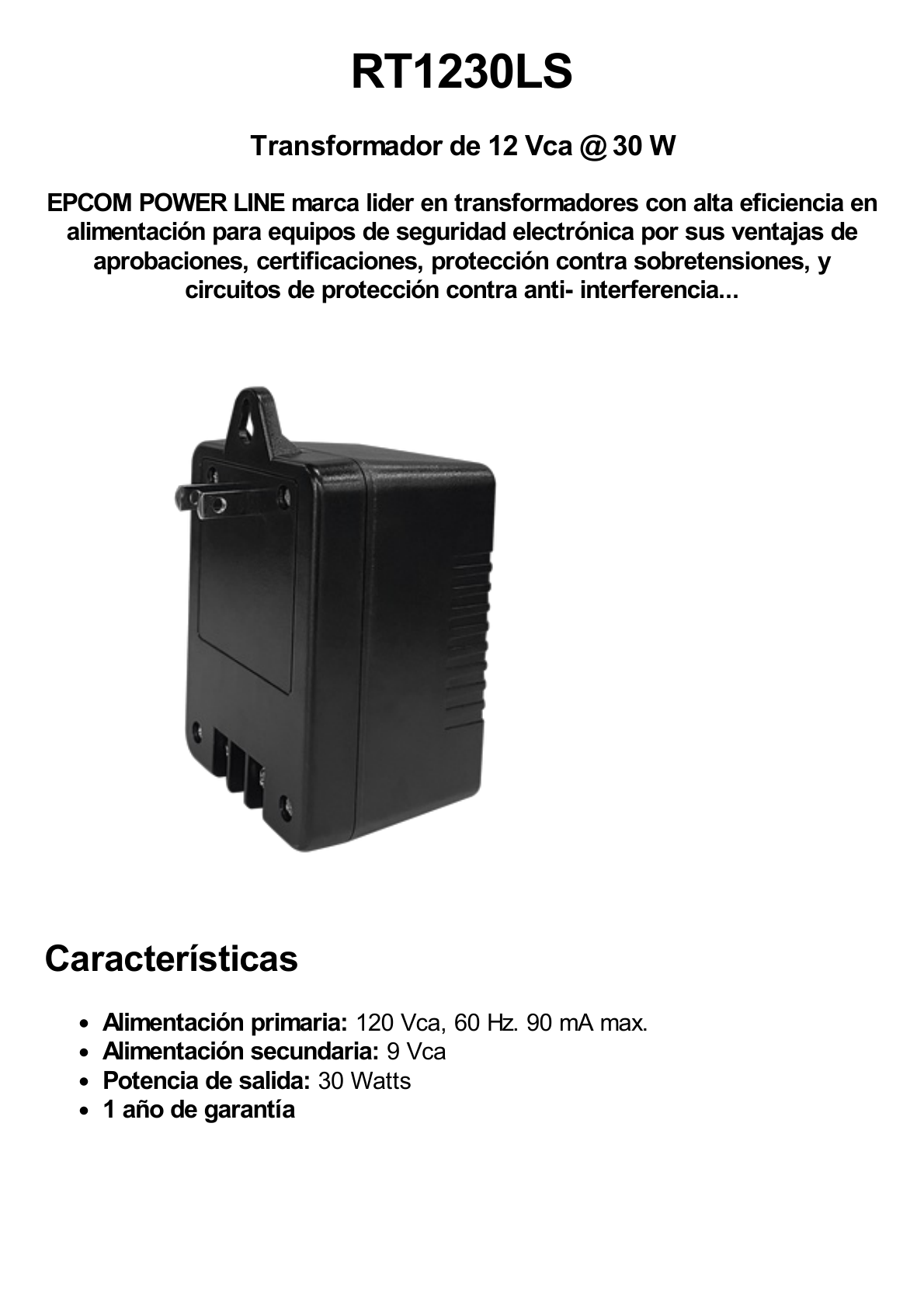 Transformador de Pared 12 Vca 30 VA