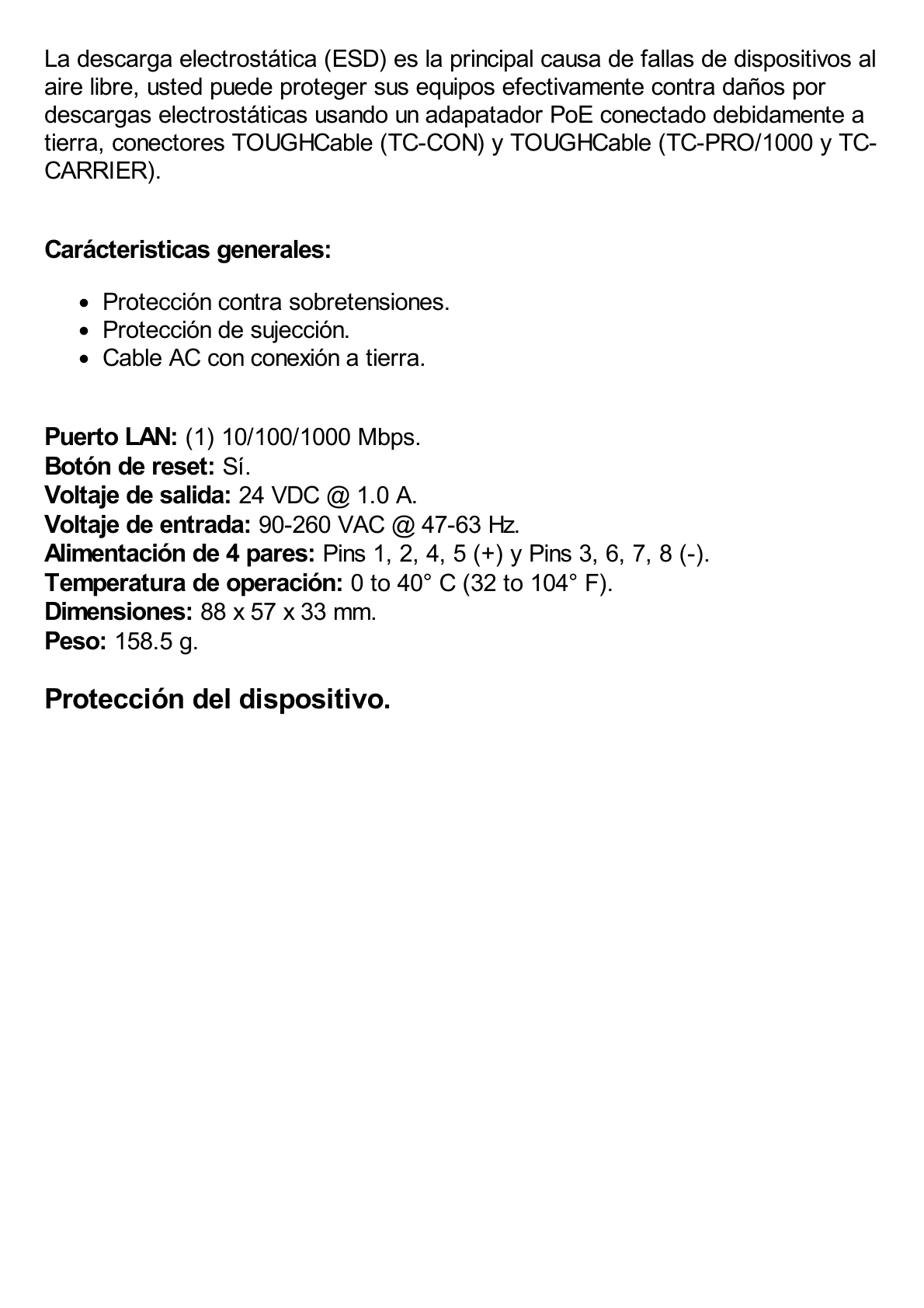 Adaptador PoE Ubiquiti de 24 VDC, 1.0 A, para airFiber X