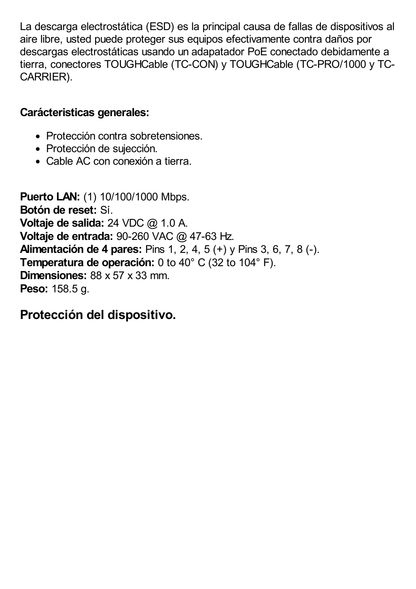 Adaptador PoE Ubiquiti de 24 VDC, 1.0 A, para airFiber X