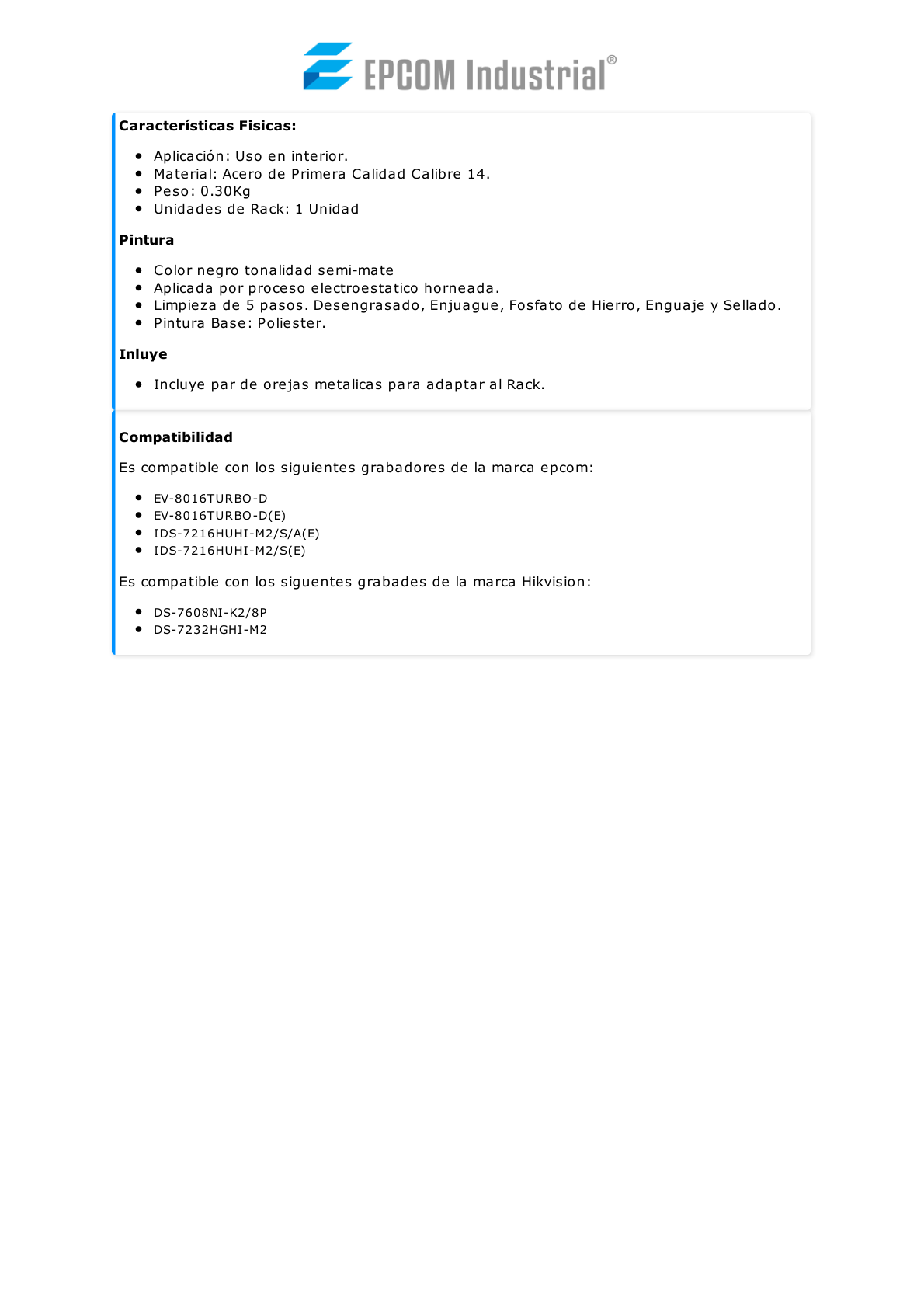 Adaptador para Rack 19" para Videograbadoras epcom y HIKVISION (Revisar compatibilidad)