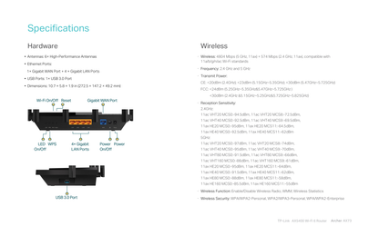 Router Wi-Fi 6 AX5400 TP-Link Archer AX73 MU-MIMO OFDMA Beamforming 1 puerto WAN y 4 LAN gigabit puerto USB 3.0 6 antenas