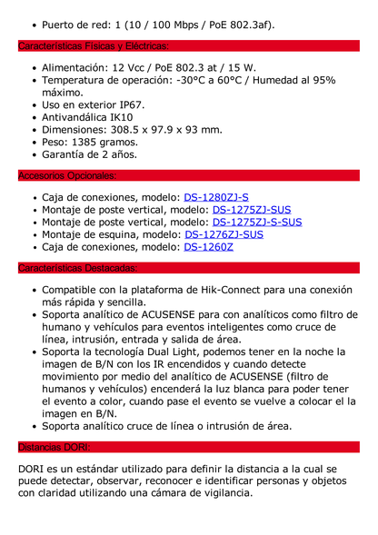 [Dual Light + 2 Micrófonos Integrados] Bala IP 4 Megapixel / Lente Mot. 2.8 a 12 mm / 60 mts Luz Blanca + 60 mts IR / ACUSENSE / Exterior IP67 / IK10 / WDR 120 dB / PoE+ / ONVIF / Alarmas I/O / Micro SD / Metal / ACUSEARCH