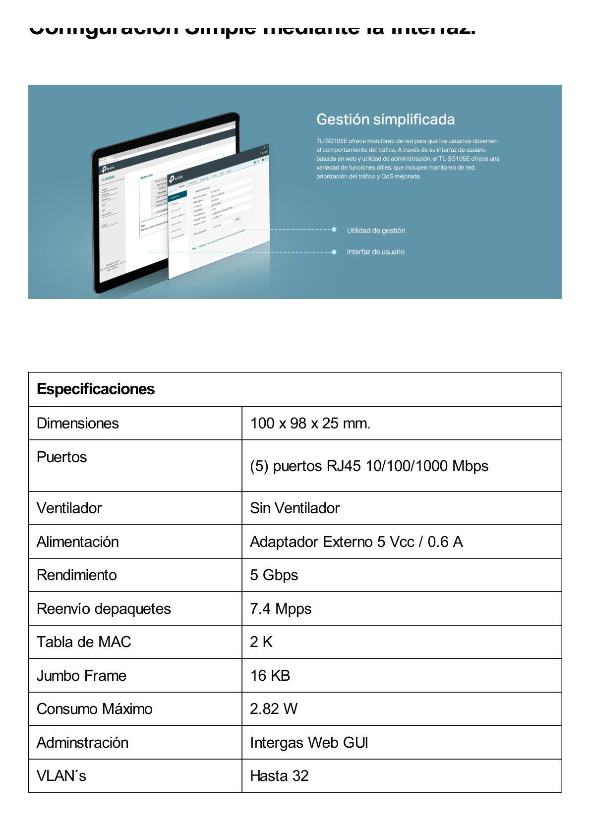 Switch Escritorio Easy Smart de 5 puertos 10/100/1000 Mbps / IGMP para Vigilancia / Calidad en el Servicio (QoS) / Gestión GUI