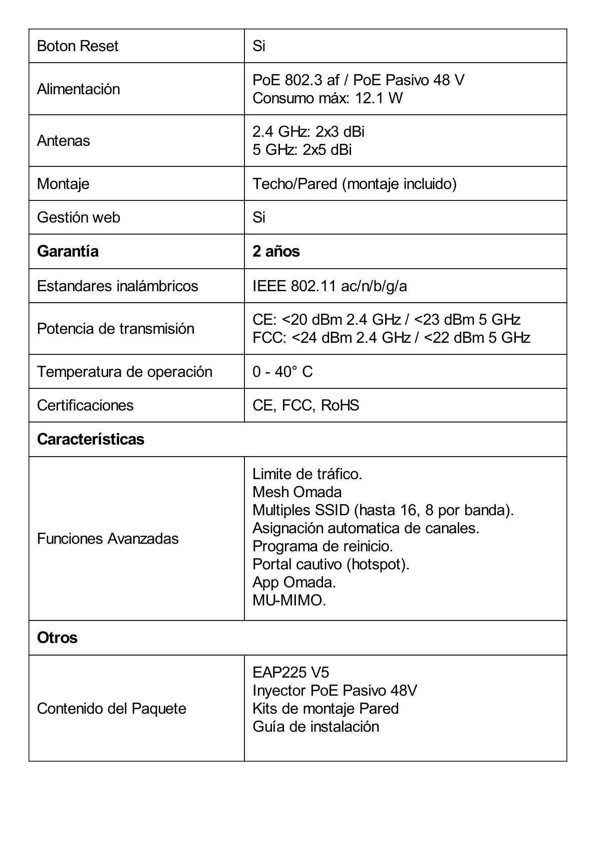 Punto de Acceso Omada / Doble Banda AC 1350 MU-MIMO / Montaje en Techo-Pared / Configuración Stand-alone o Por Controlador / Alimentación PoE af