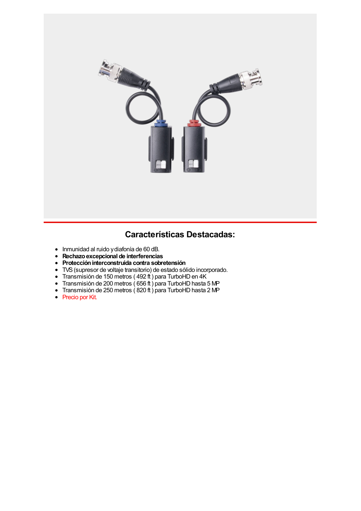 Kit de Transceptores (Baluns) con Terminal PUSH SUPERIOR PIG TAIL en ambos conectores, Resolución 4K , Cable flexible COAXIAL Blindado / COAXITRON / AUDIO POR COAXITRON /Conector 100% COBRE / Calidad PREMIUM