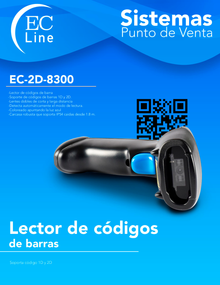 LECTOR DE CODIGO DE BARRAS EC LINE 8300  1D  2D  Y PDF417  40 LECTURAS  USB INCLUYE CABLE USB  SIN BASE