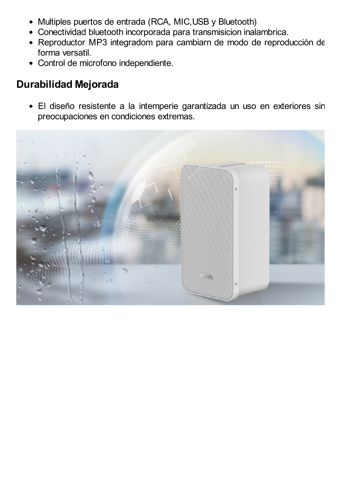 Amplificador una Zona / 2 Canales / 30 W por Canal / Conexión Bluetooth / Salida 4-8 Ω x 2 / 100V COM x 2 / Uso Interior