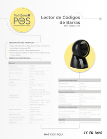 Lector de Codigo de Barras Techzone POS formato amplio 1D y 2D