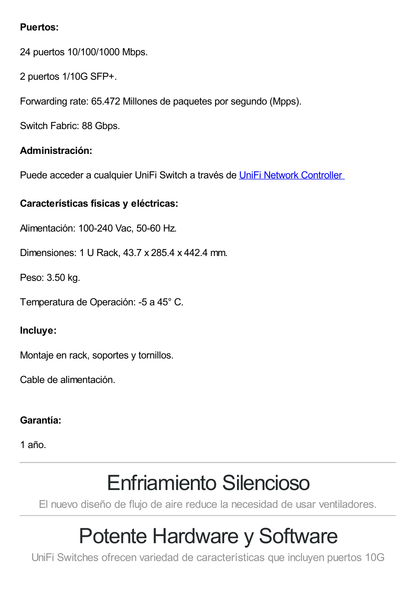 UniFi Switch USW-Pro-24, Capa 3 de 24 puertos Gigabit RJ-45 + 2 puertos 1/10G SFP+, pantalla informativa