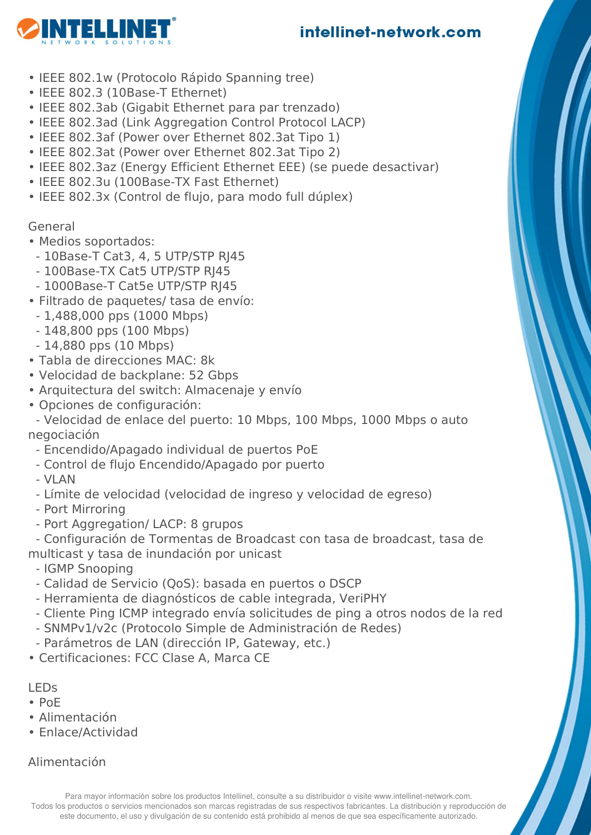 Switch PoE Intellinet administrable Gigabit 24 puertos 30W/pto 240W 2 SFP