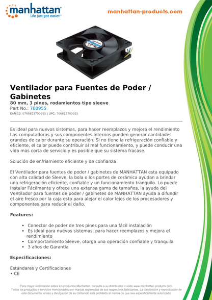 VENTILADOR PARA GABINETE 80X80X25 3PIN SLEEVE