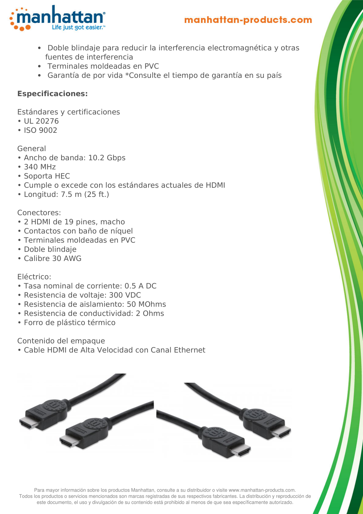 CABLE MANHATTAN HDMI 1.4 M-M 4K 7.5M ETHERNET