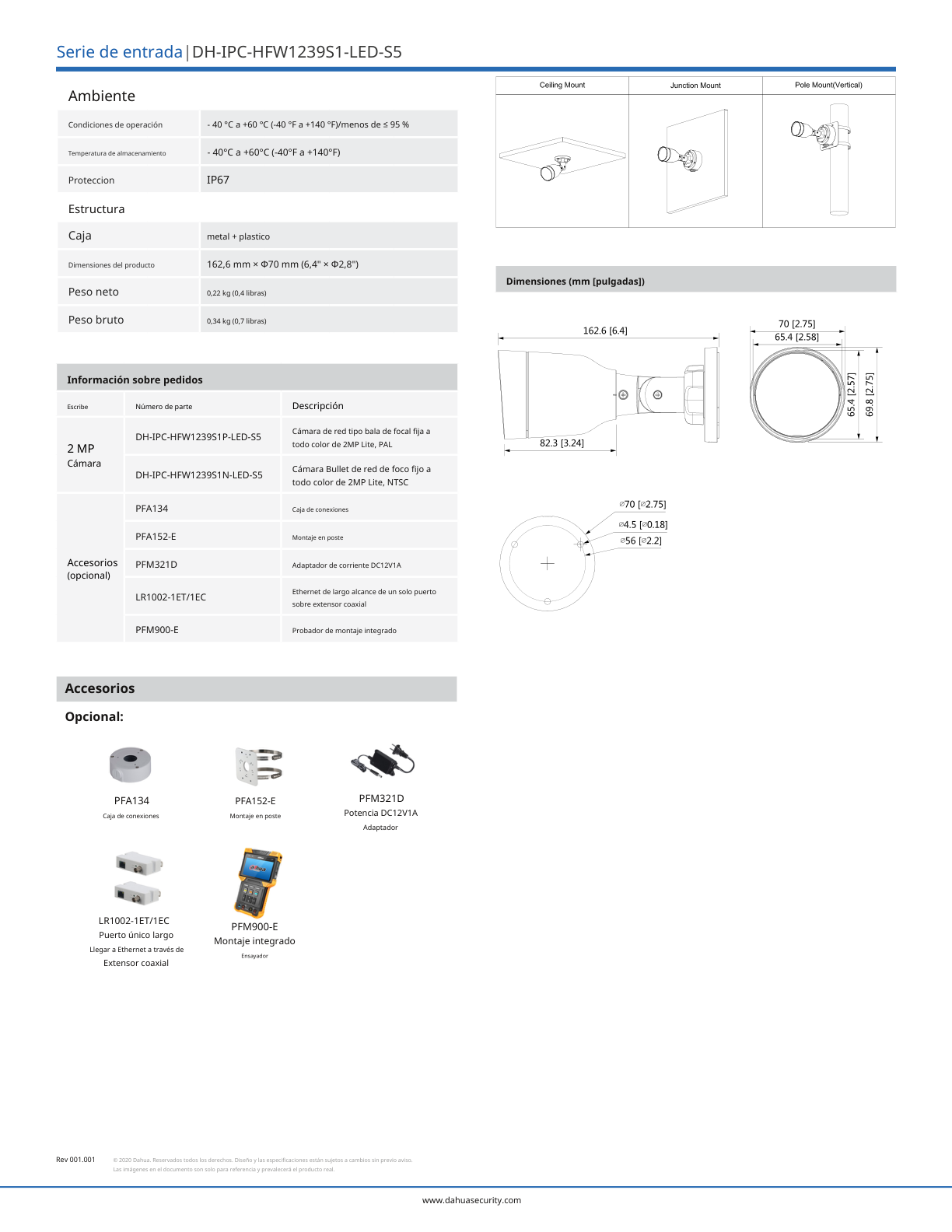 Camara Dahua DH-IPC-HFW1239S1-A-LED-S5 bullet full color 2 mpx lente 2.8 mm 102 gds microfono 15 m de luz visible PoE IP67